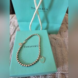 Tiffany & Co. Silver Beaded Bracelet with Heart Charm